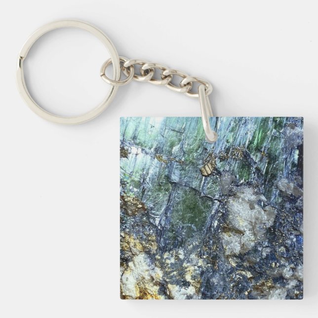 Deep Forest Green Vivianite Gemstone Crystal Aura  Key Ring (Front)