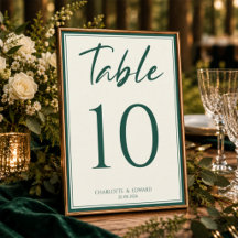 Deep forest green Wedding Table Number Card