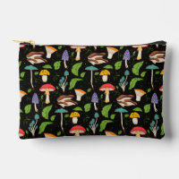 Deep Forest Magic: Colourful Mushrooms on Black