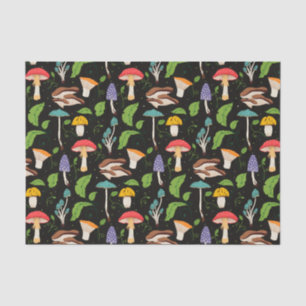 Deep Forest Magic: Colourful Mushrooms on Black Tissue Paper