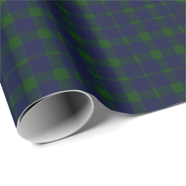 Deep Forest Plaid Navy Blue and Forest Green Wrapping Paper (Roll Corner)