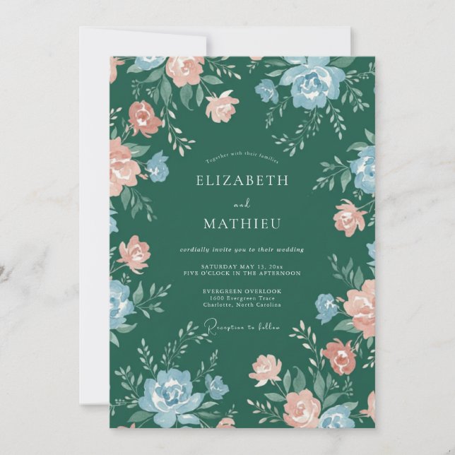 Deep Forest Ranunculus Eucalyptus Wedding Invitation (Front)