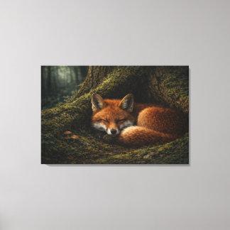 Deep Forest Slumber | Fox Art | Stretched Canvas Print