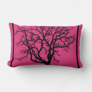 Deep Fuschia Pillow with Black Tree Silhouette