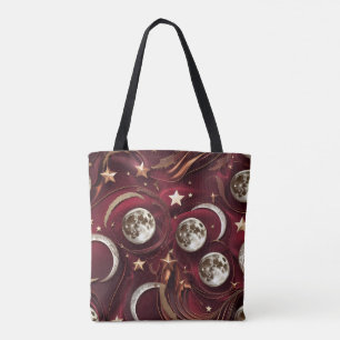 Deep Garnet Red Celestial Moon Phases Tote Bag