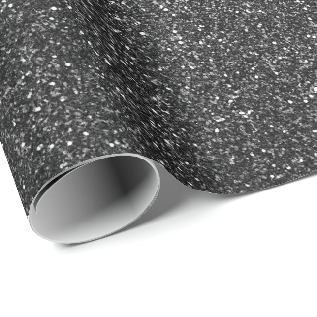 Deep Glam Glitter Black Gray Sparkly Elegant Wrapping Paper (Roll Corner)