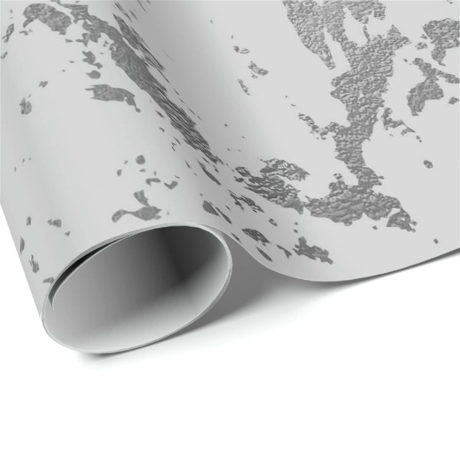 Deep Gray Marble Silver Stine Metallic Shiny Wrapping Paper (Roll Corner)
