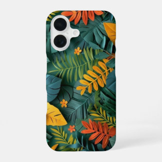 Deep Green and Orange Paper-Cut Tropical Jungle iPhone 16 Case