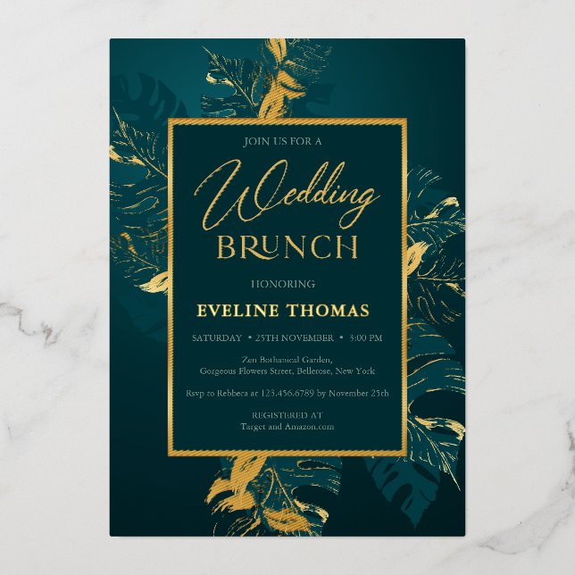  Deep green and real gold foil wedding brunch (Front)