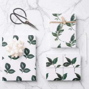Deep Green And White Leaf  Wrapping Paper Sheet