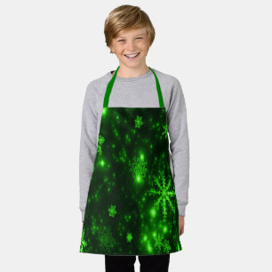 Deep Green Bright Snowflakes Holidays Small Apron