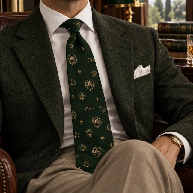 Deep Green Equestrian Heritage Riding Pattern Tie (Creator Uploaded)