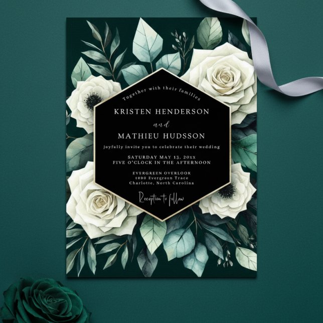Deep Green Floral Romance Wedding Invitation (Creator Uploaded)