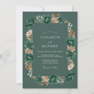 Deep Green Floral Romantic Wedding Invitation