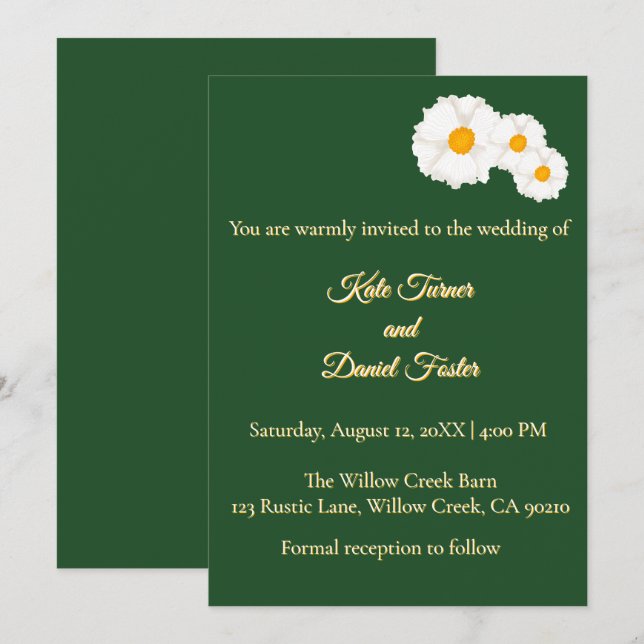 Deep Green Floral Wedding Invitation (Front/Back)