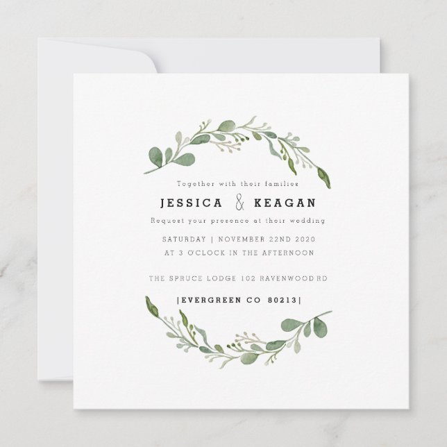Deep Green Garden Wedding Invite (Front)