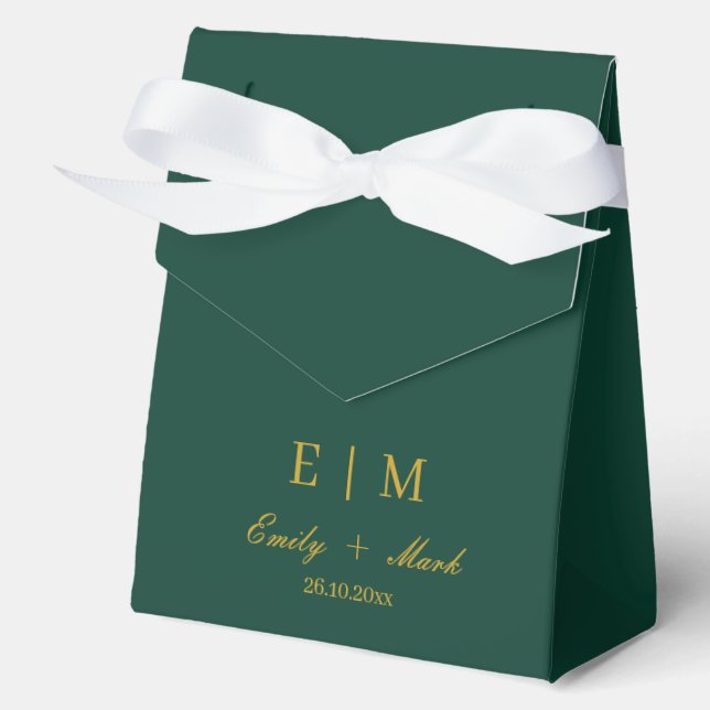 Deep Green Gold Wedding Favour Box Custom (Front)