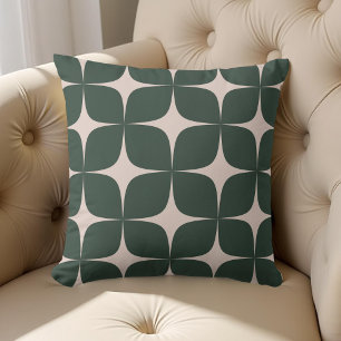 Deep Green Ivory Mid Century Modern Geometric Boho Cushion