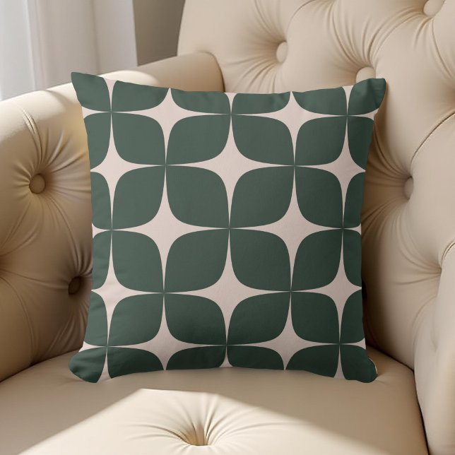 Deep Green Ivory Mid Century Modern Geometric Boho Cushion (Creator Uploaded)