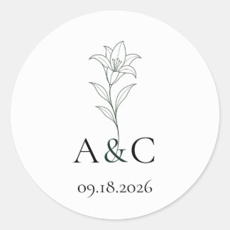 Deep Green Lily Wedding Monogram Envelope Seal