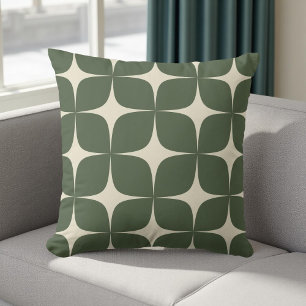 Deep Green Mid Century Modern Geometric Vintage Cushion