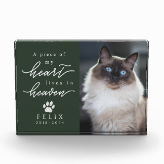 Deep Green My Heart Lives in Heaven Cat Memorial Photo Block
