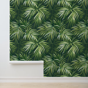 Deep green palm tree leave exotic flora wallpaper