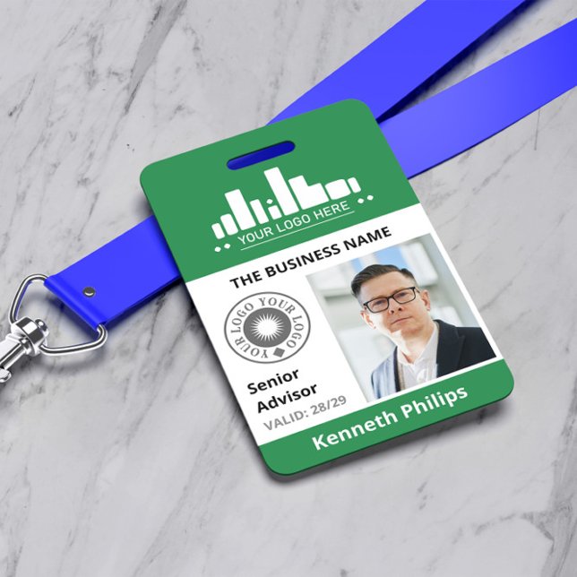 Deep Green Photo & 2 Logos Employee ID Badge (Creator Uploaded)