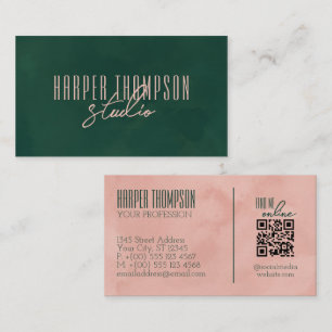 Deep Green & Pink Stylish Signature Script Business Card
