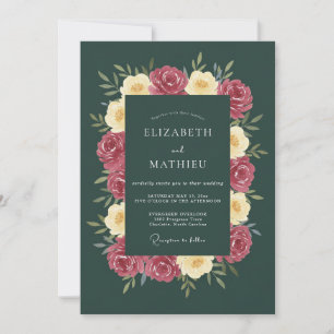 Deep Green Rose Floral Wedding Invitation