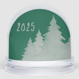 Deep Green & Silver Christmas Trees Photo Snowglobe