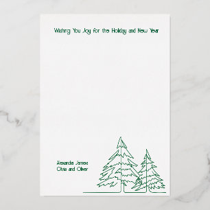 Deep Green Silver Graphic Christmas Tree Minimal   Foil Holiday Card