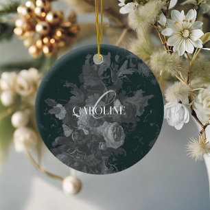 Deep Green Vintage Floral Still Life Stylish Ceramic Tree Decoration