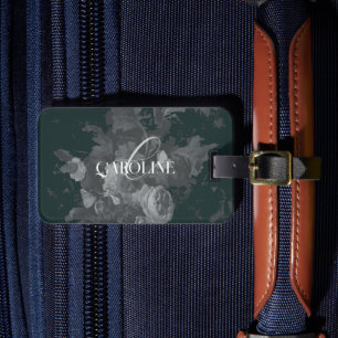 Deep Green Vintage Floral Still Life Stylish Luggage Tag