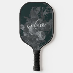 Deep Green Vintage Floral Still Life Stylish Pickleball Paddle