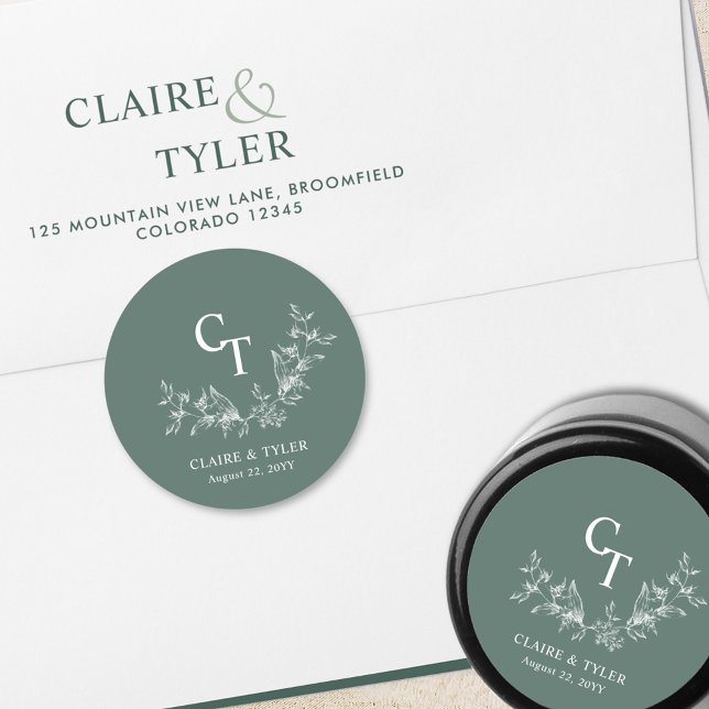 Deep Green Wedding Monogram Envelope Seal / Favour (Creator Uploaded)