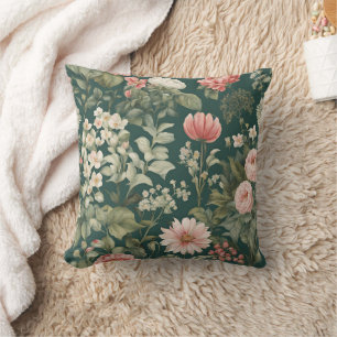 Deep Green with Pastel Woodsy Flowers Cushion