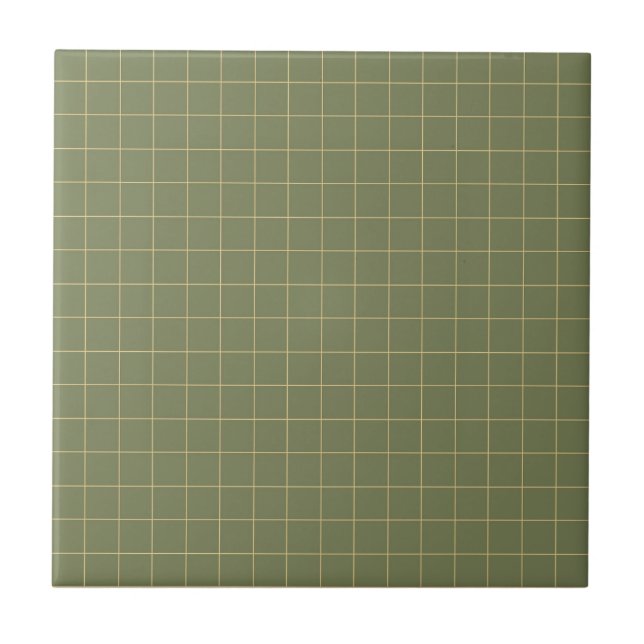 Deep Green & Yellow Chequered Retro Minimalist  Tile (Front)