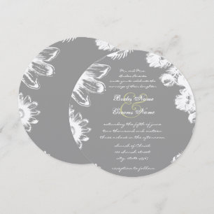 Deep Grey & Lime Vintage Flower Wedding Invitation