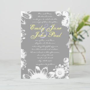 Deep Grey Yellow Lilac Flower Wedding Invitation