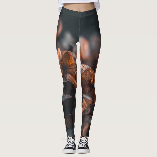 Deep Hazy Orange Hydrangea Leggings (Front)
