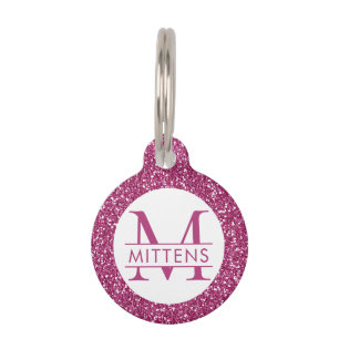 Deep Hot Pink Glitter Pink Sparkle Pretty Girly Pet Tag