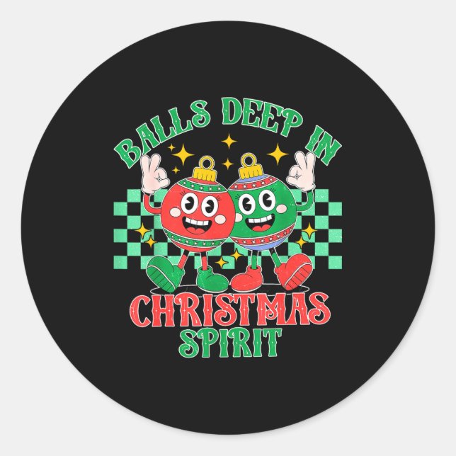 Deep In Christmas Bauble Festive Checkered Xmas  Classic Round Sticker (Front)