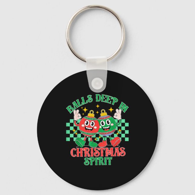 Deep In Christmas Bauble Festive Checkered Xmas  Key Ring (Front)