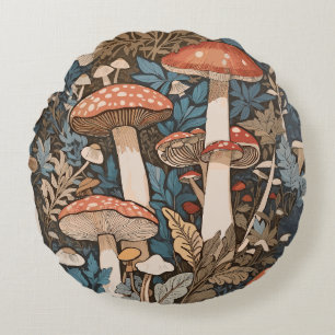 Deep In the Forest Mushrooms Round Cushion