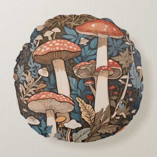 Deep In the Forest Mushrooms Round Cushion (Front)