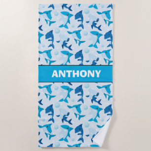 Deep In The Sea All Over Sharks Personalised Beach Towel