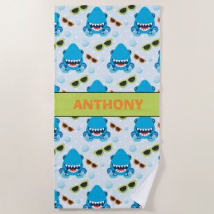 Deep In The Sea Sharks Personalised Beach Towel