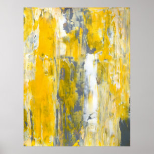 'Deep in Thought' Gray and Yellow Abstract Art Poster