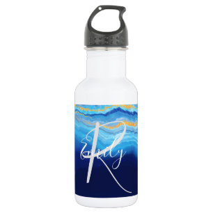 Deep Indigo Agate Marble Abstract Name Monogram Co 532 Ml Water Bottle